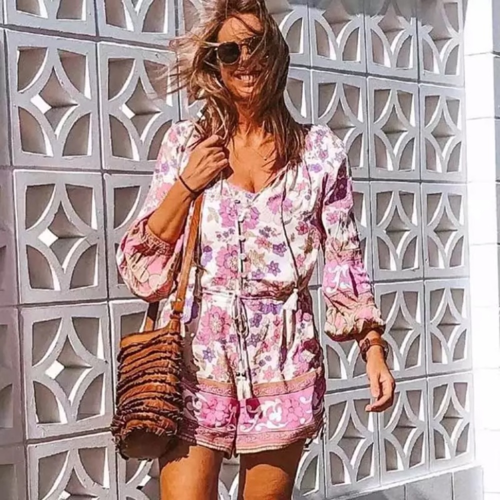 Retro Floral Bohemian Gypsy Romper - Picture 2 of 8